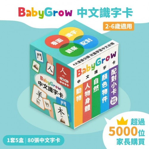 Babygrow中文識字卡 (1套5盒學80個字)